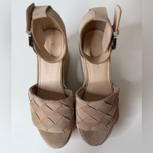 Marc Fisher Women’s Beige/Tan Leather & Suede, Woven Wedge Platform Sandals 8M - Picture 12 of 16